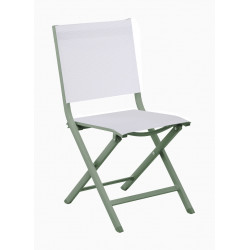 Chaise pliante - THEMA - Aluminium époxy amande - Toile TPEP chiné blanc de marque PROLOISIRS, référence: J8955700
