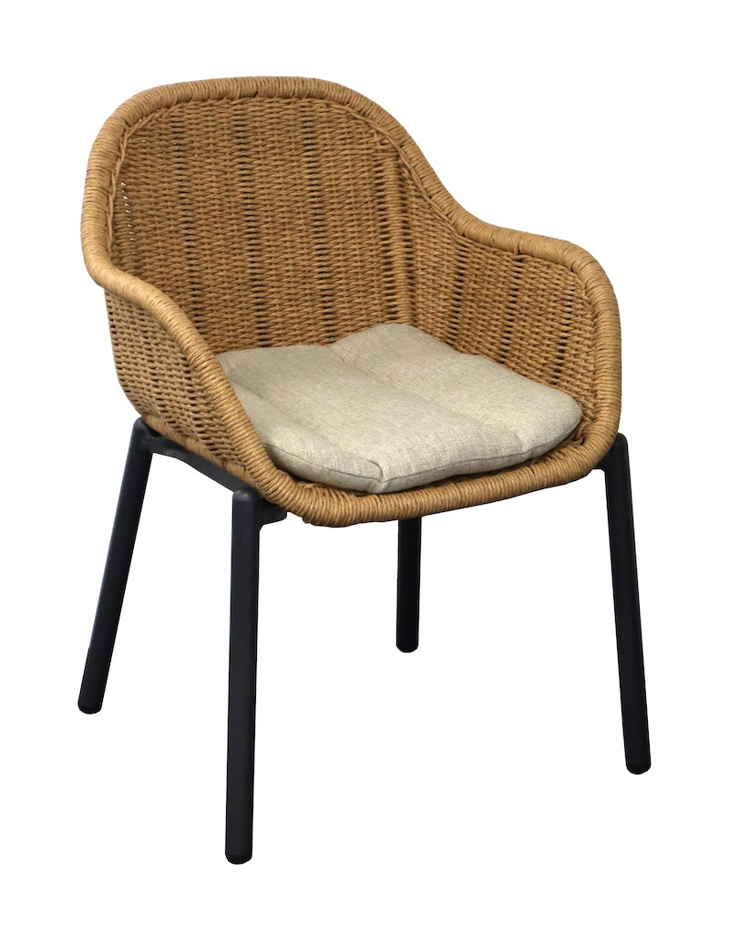 Fauteuil TORNADO Acier époxy Assise wicker twisted naturel avec galette