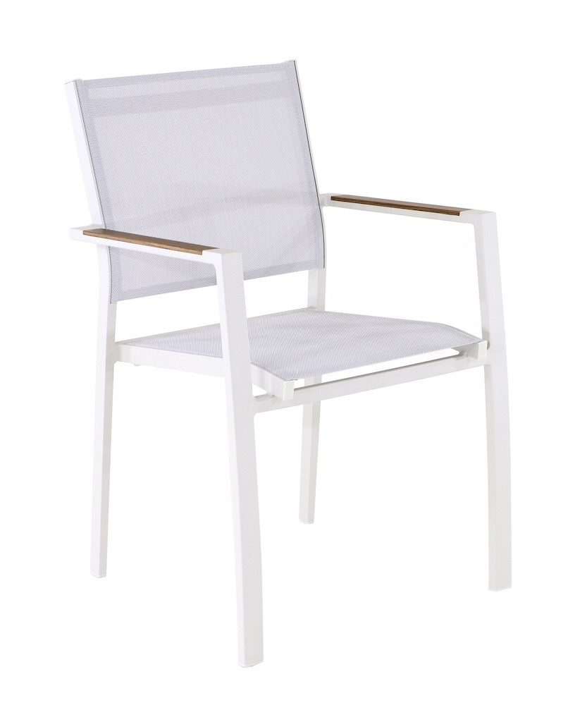 Fauteuil empilable GAMES Aluminium époxy crème Toile TPEP Accoudoirs Heat look chêne