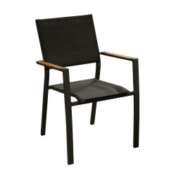 Fauteuil empilable - GAMES - Aluminium époxy graphite - Toile TPEP - Accoudoirs Heat look chêne de marque PROLOISIRS, référence: J8957800