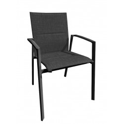 Fauteuil empilable - PALMA - Aluminium époxy graphite - Toile TPEP padded graphite - PROLOISIRS