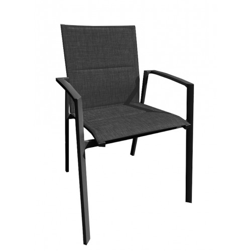 Fauteuil empilable - PALMA - Aluminium époxy graphite - Toile TPEP padded graphite - PROLOISIRS