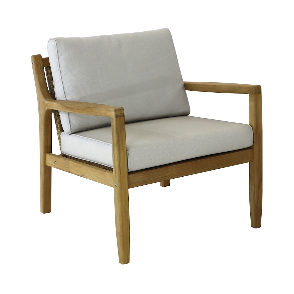 Fauteuil lounge HAUBAN Teck FSC 100% Coussins crème