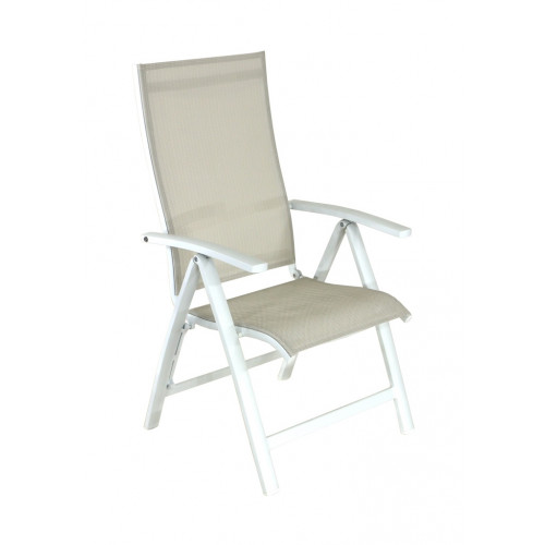 Fauteuil multiposition - ELEGANCE - Aluminium - Toile TPEP crème/chevron - Pliant - PROLOISIRS