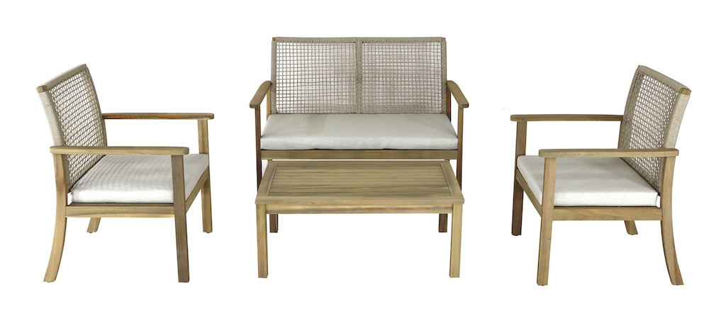 Salon bas - SEVILLE - Acacia FSC 100% - 4 pièces - 2 fauteuils + canapé + table basse