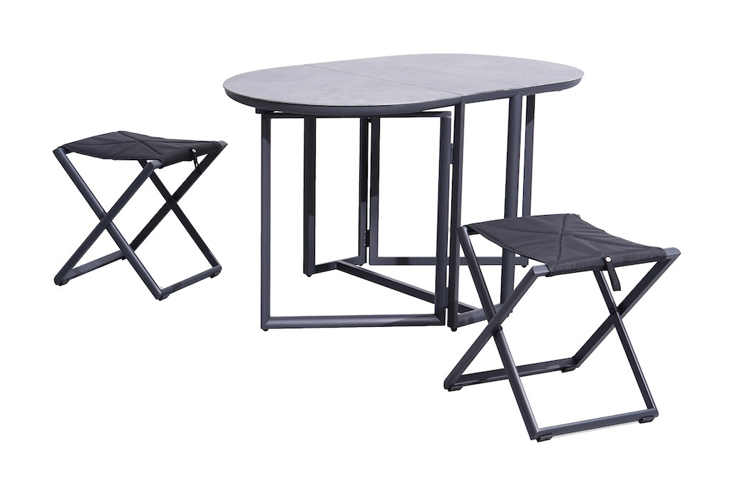 Set pliant - BALCON - Aluminium époxy graphite - Table SPC top et tabourets TPEP - (1 table + 2 tabourets)