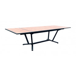 Table extensible - ELENA - Aluminium époxy graphite - Plateau lames fibre stone bois structure - 185/241/298 x 108 cm de marque PROLOISIRS, référence: J8967900