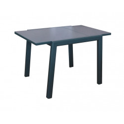 Table extensible - ELISE - Aluminium époxy graphite - Plateau verre trempé gris - 80/140 x 80 cm - PROLOISIRS