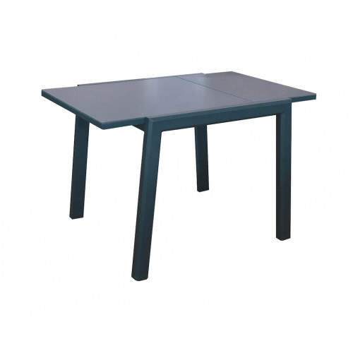 Table extensible - ELISE - Aluminium époxy graphite - Plateau verre trempé gris - 80/140 x 80 cm - PROLOISIRS