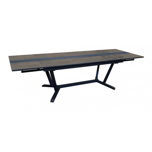 Table extensible - GALLEO - Aluminium époxy graphite - Plateau HPL moka 6 mm - 150/200/250 x 90 cm - PROLOISIRS