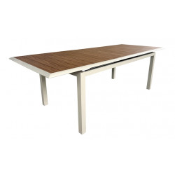 Table extensible - LOUISIANE II - Aluminium époxy crème - Plateau aluminium Heat look chêne - 187/247 x 101 cm de marque PROLOISIRS, référence: J8968800