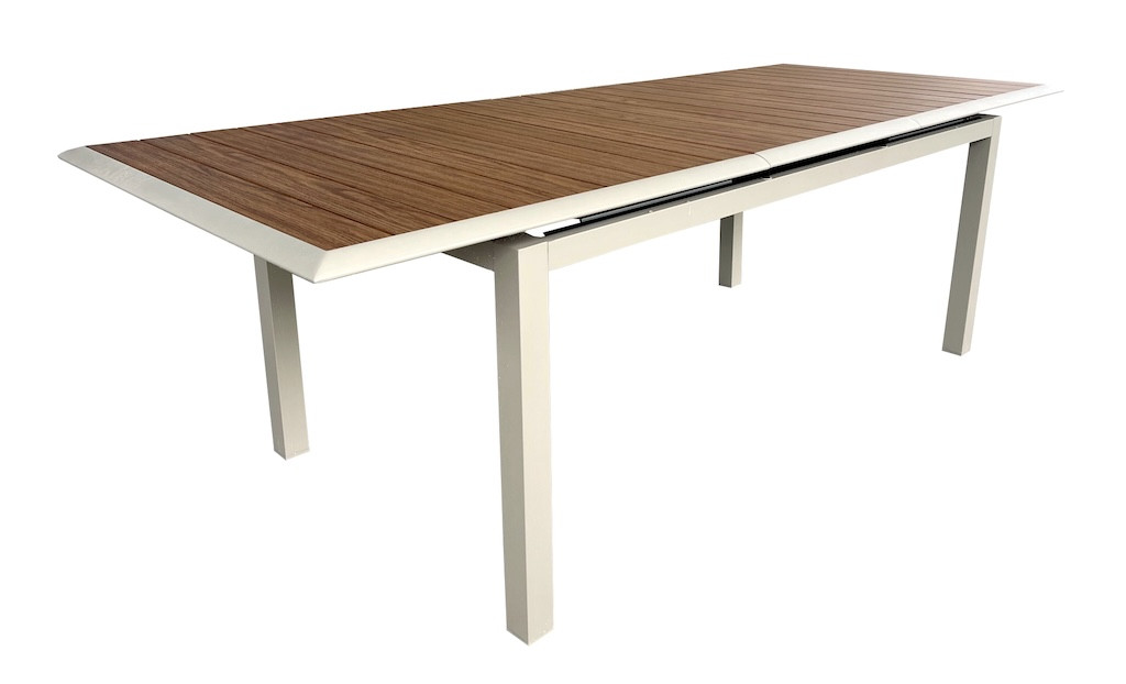 Table de jardin extensible Cubic aluminium crème et bois Proloisirs .187247 x .100 x H.76 cm - vue 2