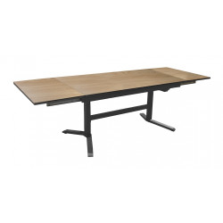 Table extensible - SOTTA - Aluminium époxy graphite - Plateau HPL chêne 6 mm - 150/200/250 x 78 cm de marque PROLOISIRS, référence: J8969100