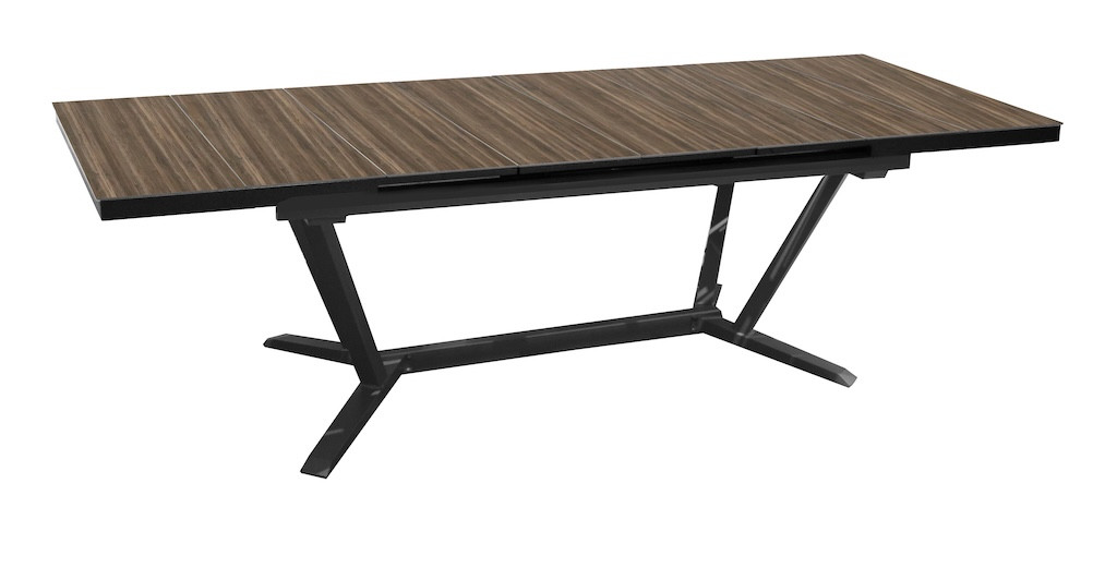 Table extensible VITA Aluminium époxy Plateau à lames HPL moka 6 mm 180240 x 100 cm