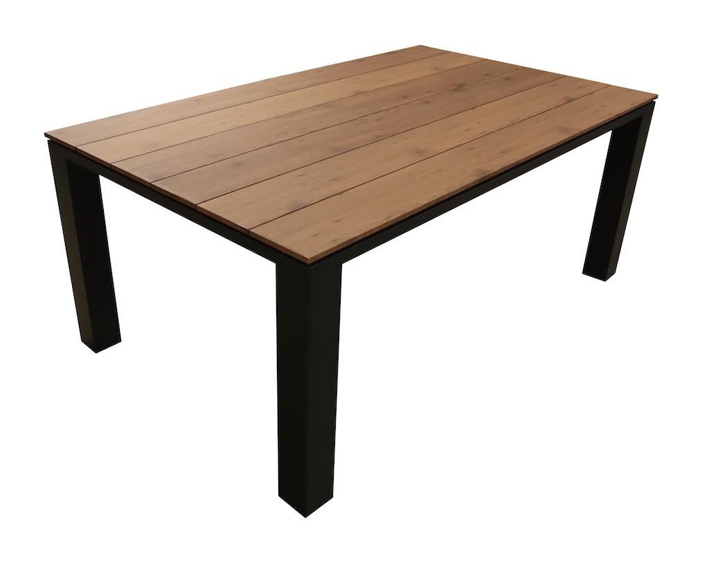Table fixe ELENA Aluminium époxy Plateau lames fibre stone bois structure 180 x 108 cm