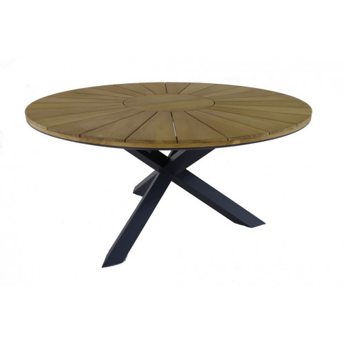 Table fixe - FERRONE - Aluminium graphite - Teck FSC 100% - Ø150 cm - PROLOISIRS