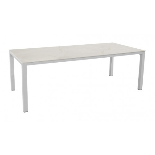 Table fixe - STONEO - Aluminium époxy blanc - Plateau céramique Kedra Dual 8 mm - 220 x 100 cm - PROLOISIRS