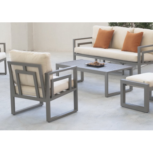 Salon de jardin sofa - Senia-8 Dralon – 1 table, 1 canapé, 2 fauteuils - Champagne beige Elsa - HEVEA