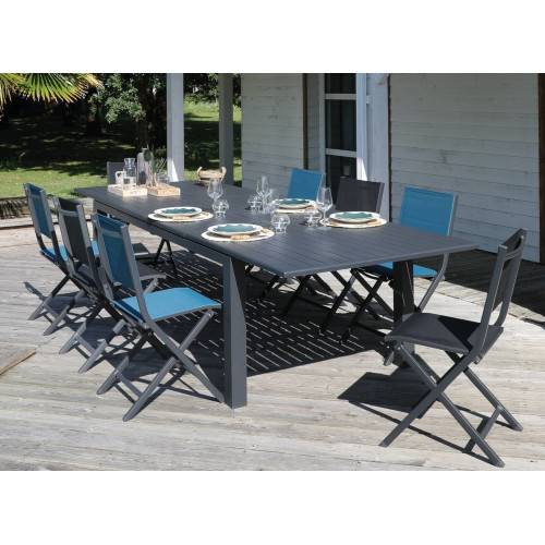 Table de jardin rectangulaire extensible Genes - graphite 220/270/320 cm - PROLOISIRS
