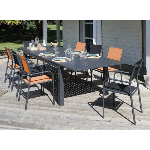 Table de jardin rectangulaire extensible Genes - graphite 220/270/320 cm - PROLOISIRS