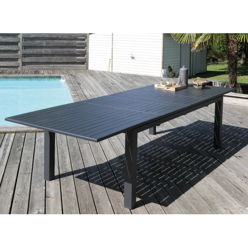 Table de jardin rectangulaire extensible Genes - graphite 220/270/320 cm - PROLOISIRS