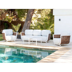 Salon de jardin Marrakech en aluminium et résine tressée - Set complet 3+2 places de marque Luna Distribuciones, référence: J8981200