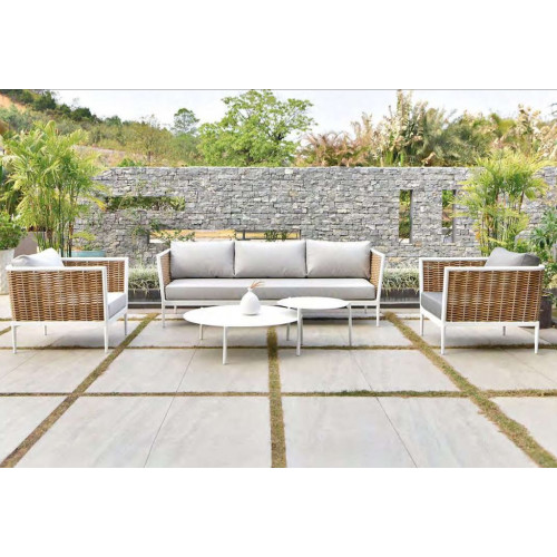 Salon de jardin CORAL en aluminium et résine tressée - Set complet 3+2 places - Luna Distribuciones