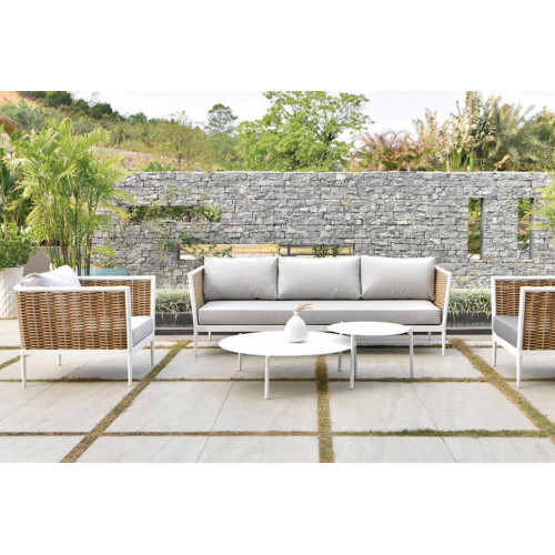 Salon de jardin CORAL en aluminium et résine tressée - Set complet 3+2 places - Luna Distribuciones