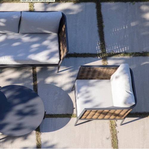 Salon de jardin CORAL en aluminium et résine tressée - Set complet 3+2 places - Luna Distribuciones