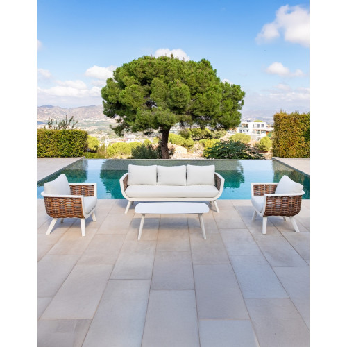 Salon de jardin SUDAN en aluminium et résine tressée - Set complet 3+2 places - Luna Distribuciones