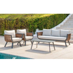 Salon de jardin SUDAN en aluminium et résine tressée - Set complet 3+2 places - Luna Distribuciones