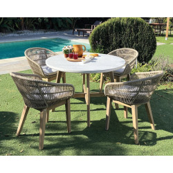 Salon de jardin à manger - POLINESIA - en bois et cordes tressées - Table et 4 fauteuils de marque Luna Distribuciones, référence: J8982900
