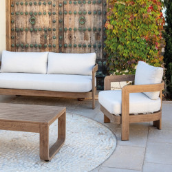 Salon de jardin sofa - CORCEGA - en aluminium façon bois - Set complet 3+2 places - Luna Distribuciones