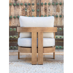 Salon de jardin sofa - CORCEGA - en aluminium façon bois - Set complet 3+2 places - Luna Distribuciones