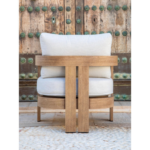 Salon de jardin sofa - CORCEGA - en aluminium façon bois - Set complet 3+2 places - Luna Distribuciones