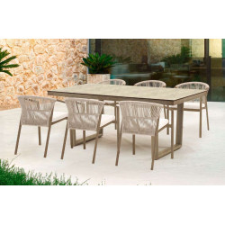 Salon de jardin à manger - MASAI - en aluminium façon bois - Table et 6 fauteuils de marque Luna Distribuciones, référence: J8983500