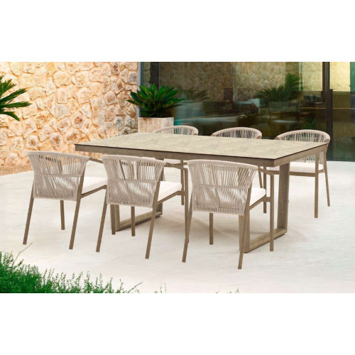 Salon de jardin à manger - MASAI - en aluminium façon bois - Table et 6 fauteuils - Luna Distribuciones