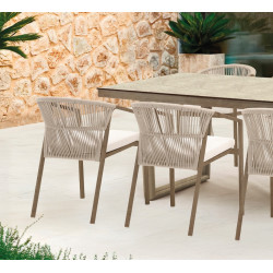 Salon de jardin à manger - MASAI - en aluminium façon bois - Table et 6 fauteuils - Luna Distribuciones