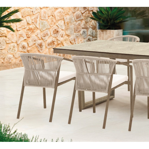 Salon de jardin à manger - MASAI - en aluminium façon bois - Table et 6 fauteuils - Luna Distribuciones