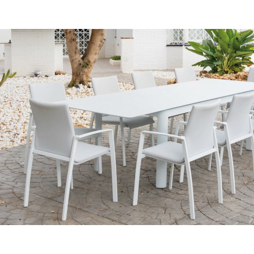 Fauteuils à manger en aluminium - MONTERREY - finition blanche - tissu Batyline gris - set de 2 - Luna Distribuciones