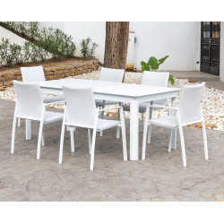 Salon de jardin à manger en aluminium - MONTERREY - finition blanche - table extensible 200 par 300 cm - tissu Batyline gris - 6 de marque Luna Distribuciones, référence: J8987500