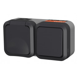 Double Va et vient + Prise horizontale extérieur  IP55 - Aquapro de marque Quarx, référence: B8998400