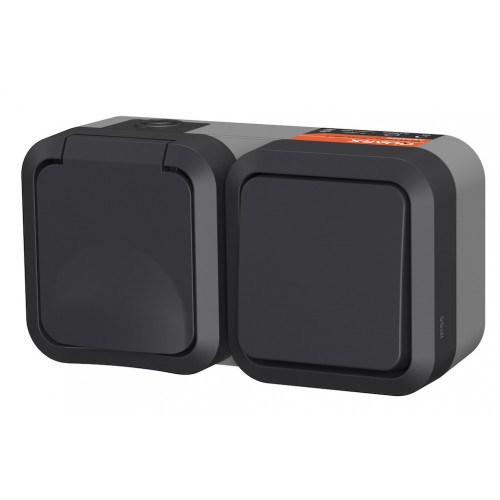 Double Va et vient + Prise horizontale extérieur IP55 - Aquapro - Quarx
