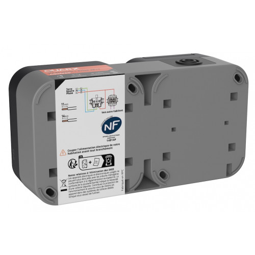Double Va et vient + Prise horizontale extérieur IP55 - Aquapro - Quarx