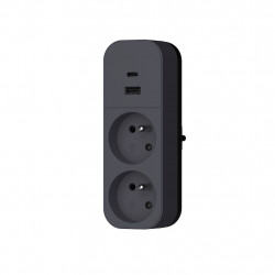 Biplite 2P+T 16A + 2USB, Bi-ton noir/Anthracite - Quarx