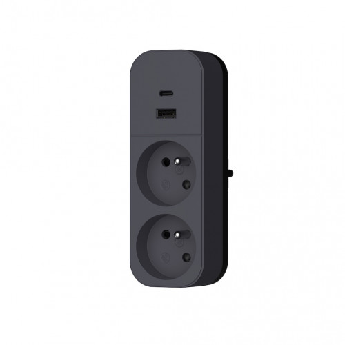 Biplite 2P+T 16A + 2USB, Bi-ton noir/Anthracite - Quarx