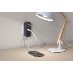 Biplite 2P+T 16A + 2USB, Bi-ton noir/Anthracite - Quarx