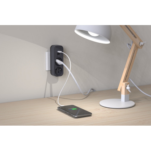 Biplite 2P+T 16A + 2USB, Bi-ton noir/Anthracite - Quarx