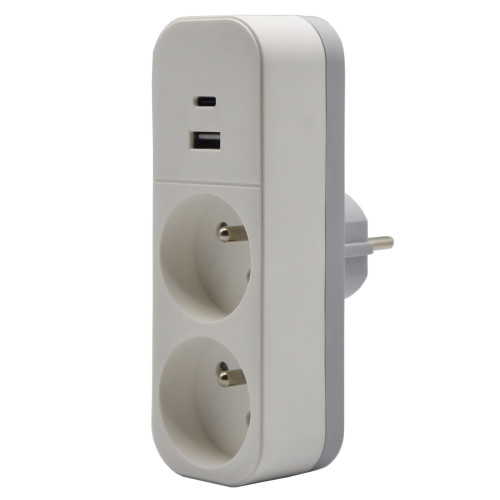Biplite 2P+T16A + 2USB, Bi-ton blanc/gris - Quarx