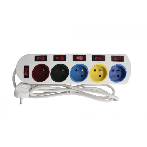 Multiprise 5P 2P+T 16A avec repères couleurs, 6 interrupteurs - Gao